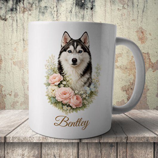 Mug Portrait floral de Husky sibérien