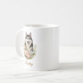 Mug Portrait floral de Husky sibérien (Devant gauche)
