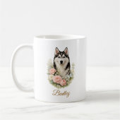 Mug Portrait floral de Husky sibérien (Gauche)