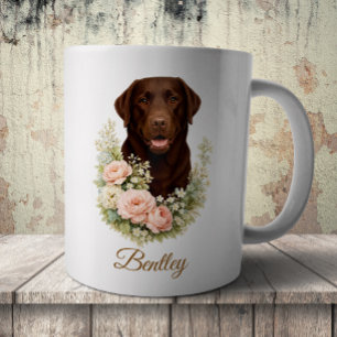 Mug Portrait floral de Labrador chocolat