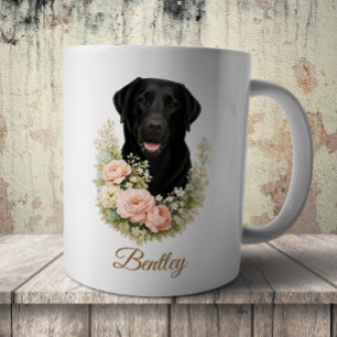 Mug Portrait floral de Labrador noir