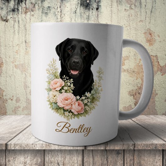 Mug Portrait floral de Labrador noir