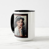 Mug Portrait inspiré par Retro d'une jeune femme réflé (Devant gauche)