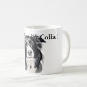 Mug Portrait noir et blanc de border collie (Devant droit)