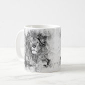 Mug Portrait noir et blanc du lion mâle (Devant gauche)