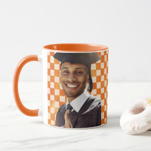 Mug Portrait personnalisé à carreaux orange pour homme