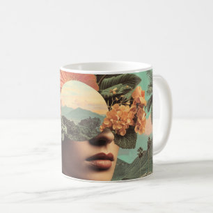 Mug Portrait surréaliste de femme avec éléments florau