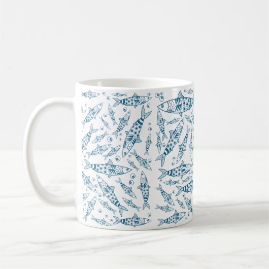 Mug Portugais Lisbonne Sardines Motif Azulejos Blanc (Gauche)