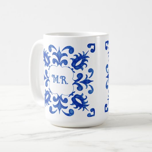 Mug Portuguese Blue Tile Monogram  (Devant gauche)