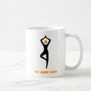 Mug Pose de yoga noir, orange personnalisé