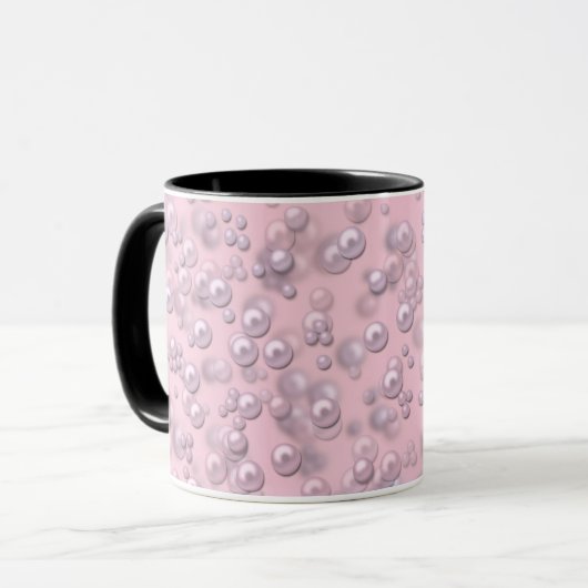 Mug Poseurs de perles rose-blanc sur velours rose (Devant gauche)