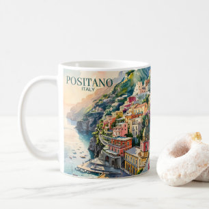 Mug Positano Italie Côte Amalfitaine Paysage Aquarelle