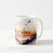 Mug Positif Vibes Beach coucher de soleil avec oiseaux (Devant droit)