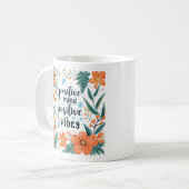 Mug "Positive Mind Positive Vibes" Orange Floral (Devant gauche)