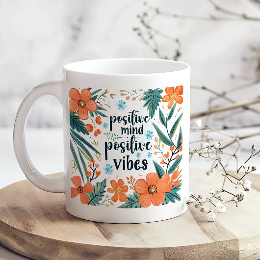Mug "Positive Mind Positive Vibes" Orange Floral