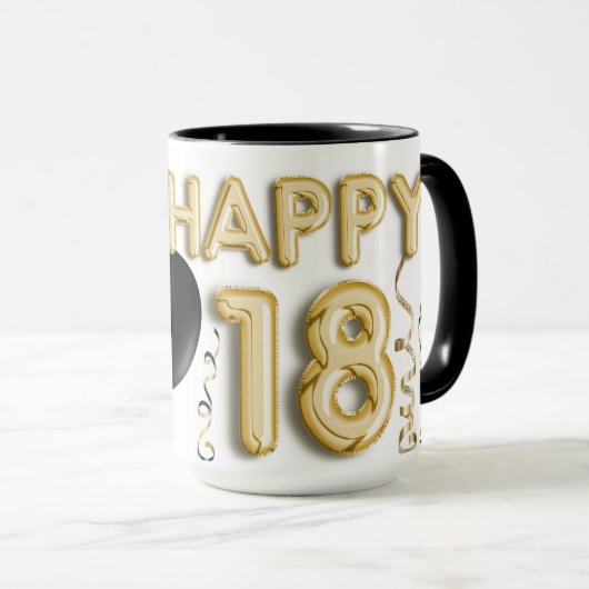 Mug Poster de animal & Gold Happy 18e anniversaire (Devant droit)