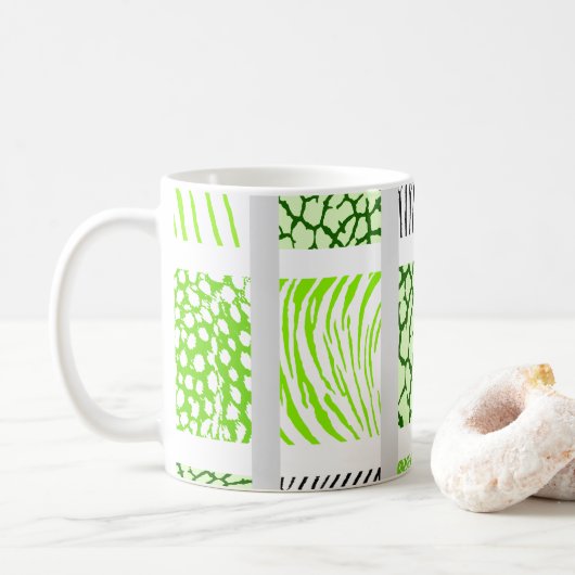 Mug Poster de animal mixte blanc et vert clair (Avec donut)