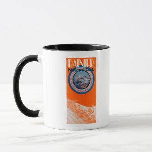 Mug Poster du mont Rainier - Drapeau
