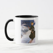 Mug Poster d'une femme en ski vert (Gauche)