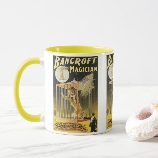 Mug Poster magique vintage, Magicien Bancroft et Lion (Avec donut)
