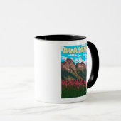 Mug Poster Vintage voyage de l'algue avec montagne (Devant droit)