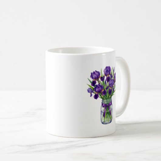 Mug Pot à fleurs Iris aquarelle en pot Mason violet (Devant droit)