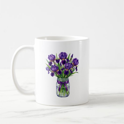 Mug Pot à fleurs Iris aquarelle en pot Mason violet (Gauche)