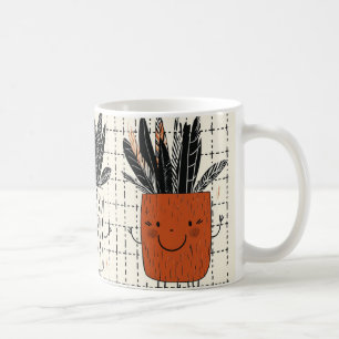 Mug pot de fleurs blanc décoré de taches noires vertic