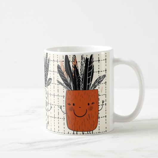 Mug pot de fleurs blanc décoré de taches noires vertic (Droite)