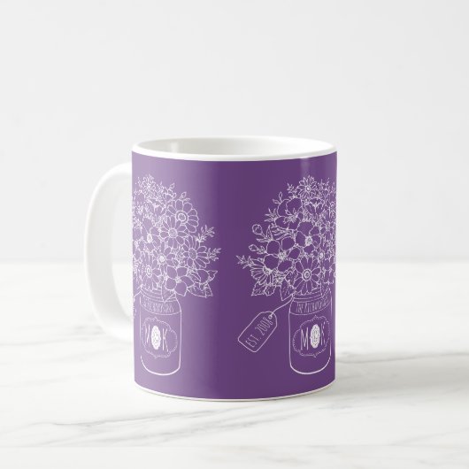 Mug Pot de maçon tiré par la main de bouquet de fleurs (Devant gauche)
