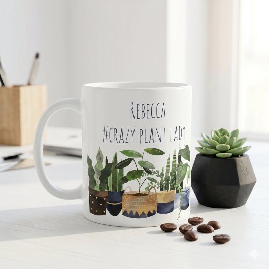 Mug Pot de plante et cactus de la dame aux plantes fol