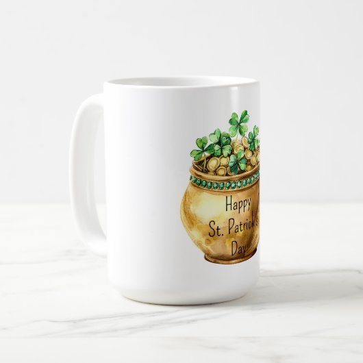 Mug Pot de terre vert de trèfles Saint-Patrick (Devant gauche)