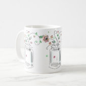 Mug Pot Mason avec Fleurs Moderne Mignon Art Doodle (Devant gauche)