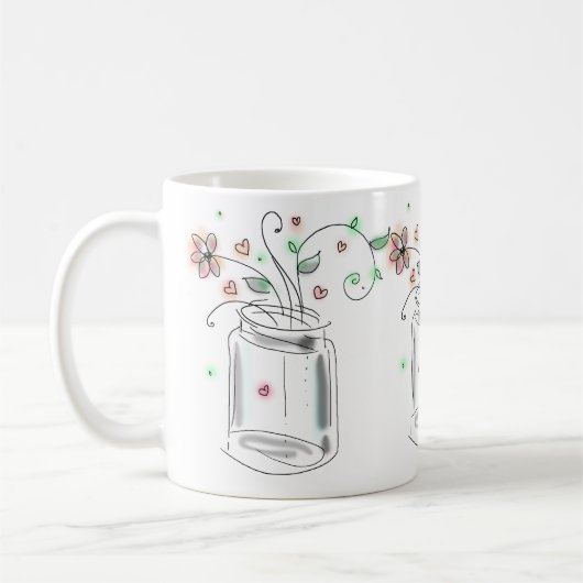 Mug Pot Mason avec Fleurs Moderne Mignon Art Doodle (Gauche)