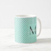 Mug Pot Polka Turquoise moderne et monogramme (Devant droit)