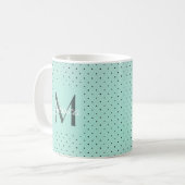 Mug Pot Polka Turquoise moderne et monogramme (Devant gauche)