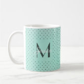 Mug Pot Polka Turquoise moderne et monogramme (Gauche)