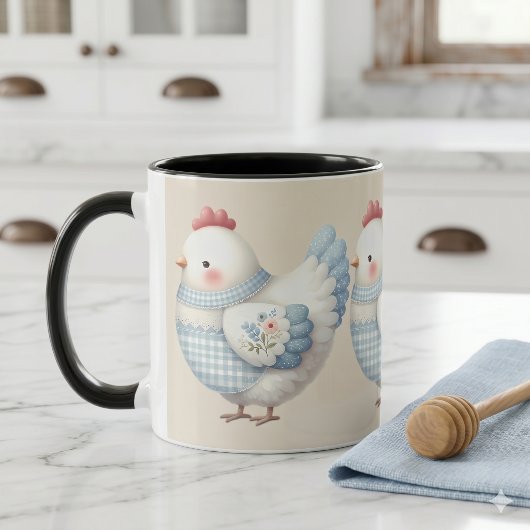Mug Poule de Cottage en Gingham Bleu