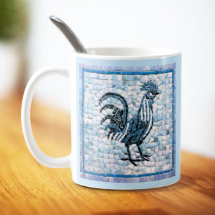 Mug Poules en mosaïque d'art en nuances de bleu et de