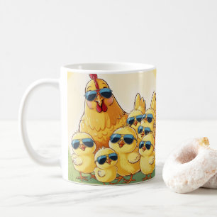Mug Poulet de dessin animé mignon, floral coloré. Anim