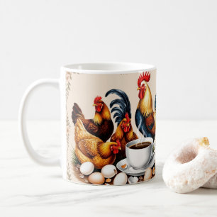Mug Poulet de dessin animé mignon, floral coloré. Anim