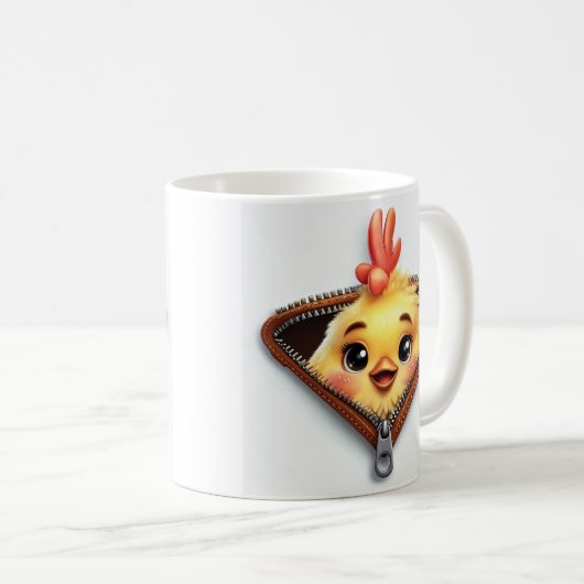Mug Poulet de poulet à travers Zipper en cuir Brown (Devant droit)