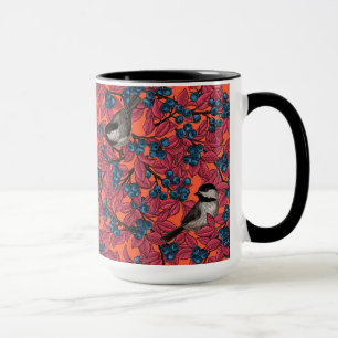 Mug Poulet sur les branches de bleuets sur l'orange