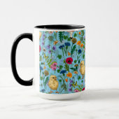 Mug Poulets et fleurs sauvages sur le bleu bébé (Gauche)