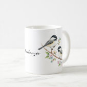 Mug Poulets mignons sur Floral Branch Nom personnalisé (Devant droit)