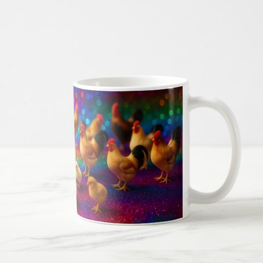Mug Poulets sur un fond arc-en-ciel (Droite)
