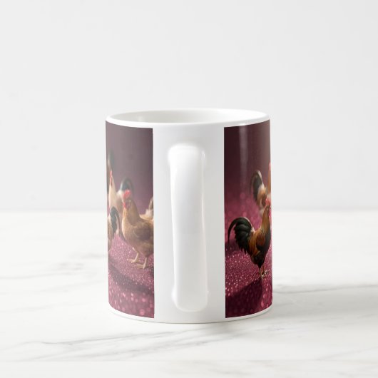 Mug Poulets sur un fond rouge foncé (Poignée)