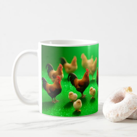 Mug Poulets sur un fond vert (Avec donut)
