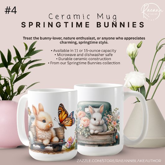 Mug Poulie de céramique 'Bunnies Springtime'
