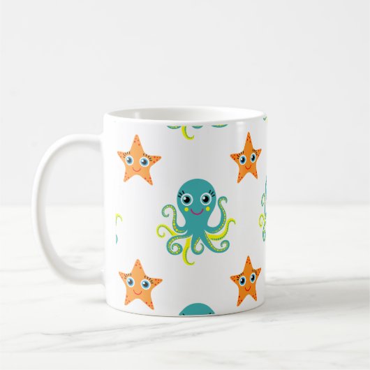 Mug Poulpe jaune bleu ; Étoiles de mer oranges (Gauche)